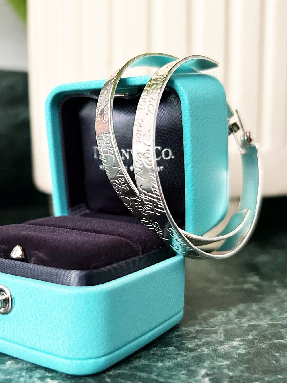 Authentic Tiffany & Co. Ultra RARE Script / Notes 925 Silver XL Hoop Earrings - Picture 11 of 15